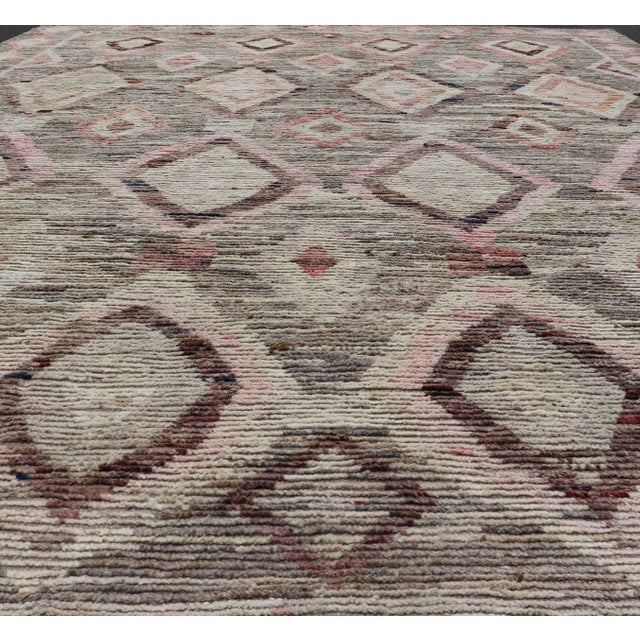 Tribal Moroccan Style Modern Hand Knotted Rug in Tribal Design in Brown's Pink Gray For Sale - Image 3 of 12