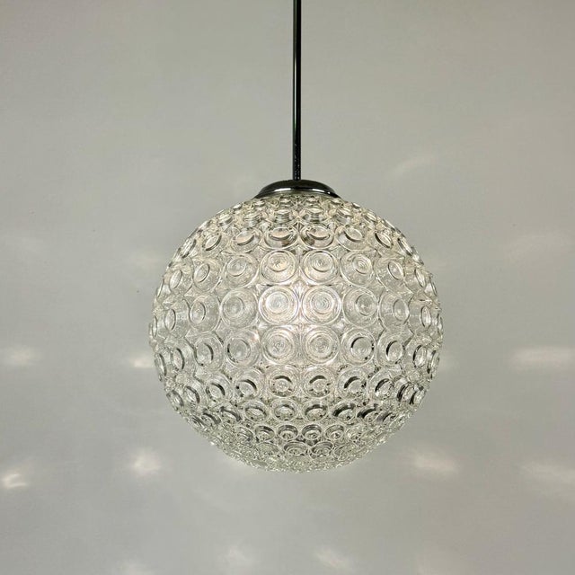 Mid-Century Modern Bubbled Clear Glass Globe Pendant Lamp by Limburg Glashutte from Glashütte Limburg, 1970s, in Very Good...