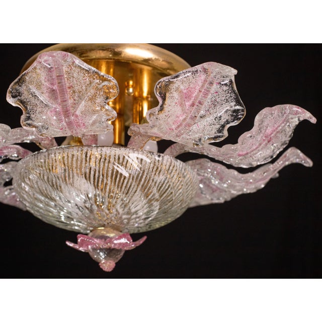 Pink Murano Glass Leave Ceiling Light or Chandelier, 1970s For Sale - Image 6 of 12