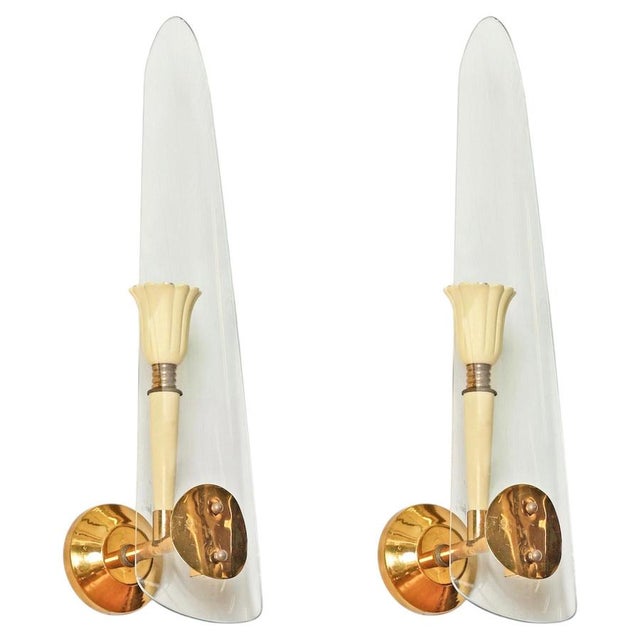 Sconces in Glass, Brass and Cream Metal from Stilnovo, Italy, 1950s, Set of 2 For Sale - Image 17 of 17