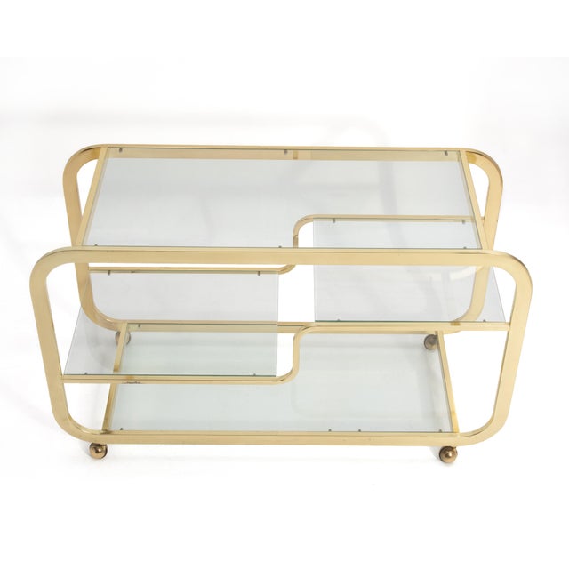 Brass Design Institute America Dia Milo Baughman Brass Bar Serving Cart 1970s Signed For Sale - Image 8 of 12