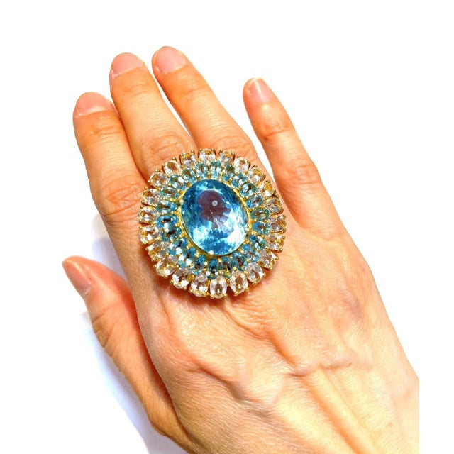 Cluster Multi Color Fancy Gems from Sri Lanka Blue Topaz - 15 Carat White Topaz - 5 Carat This Ring is from the “Flamenco”...