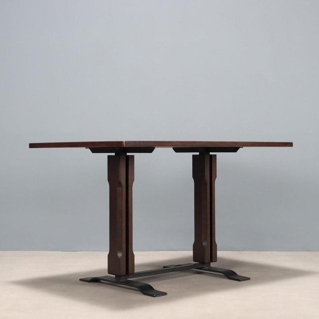 Brown Vintage Table in Wood Veneer and Metal, Italy, 1960s For Sale - Image 8 of 9