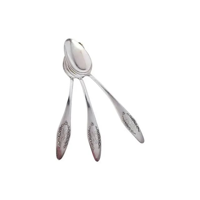 Antiques Set of three silver plated serving spoons with fine "RS" monogram. 8.25"L Maker's mark reads "CSP (Cambridge...