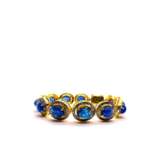 Bochic “Capri” Vintage Natural Tanzanite & Diamond Bracelet Set In 18K & Silver For Sale - Image 4 of 12