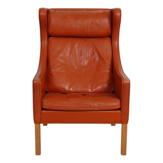 2204 Wingchair in Cognac Leather by Børge Mogensen, 1980s For Sale