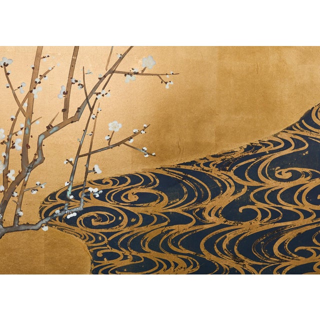 Pair of Red and White Plum Blossom Screens After Ogata Korin For Sale - Image 10 of 12