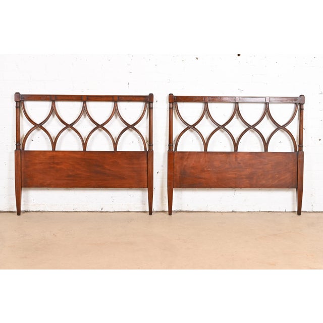 Brown Edward Wormley for Dunbar Mid-Century French Regency Louis XVI Carved Mahogany Twin Size Headboards, Pair For Sale - Image 8 of 10