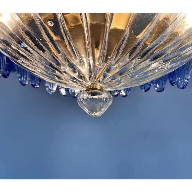 Metal Murano Style Chandelier / Ceiling Light Original Palmette, Blue Glasses For Sale - Image 7 of 8