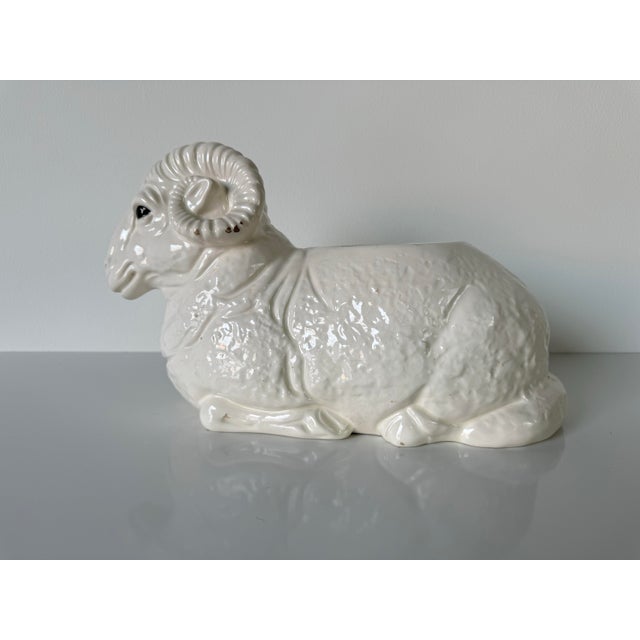 Hollywood Regency Seated Ram Ceramic Planter For Sale - Image 4 of 12