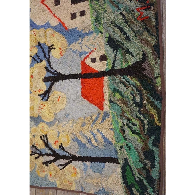 Charming and Sweet Folk Art Farm and Cabin Design Antique American Hooked Rug For Sale - Image 4 of 11