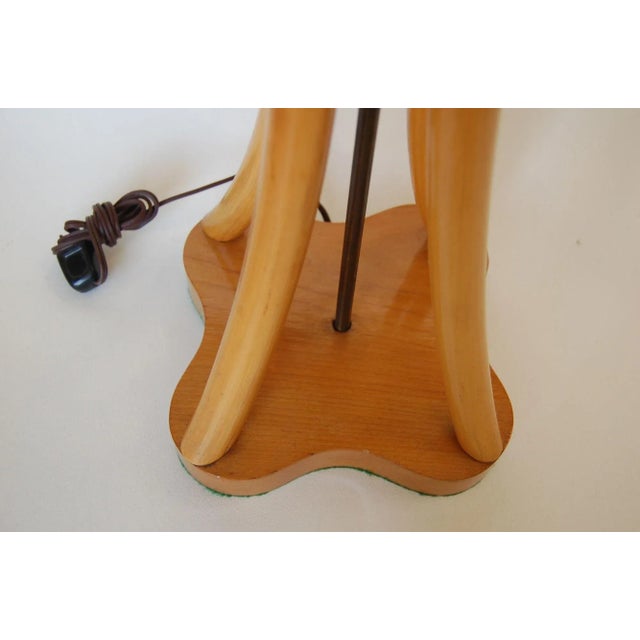 Yellow 1950s Restored Hourglass Rattan & Mahogany Lamp, Pair For Sale - Image 8 of 9