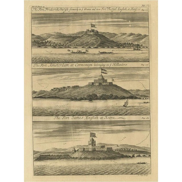 Kip, Forts on The West African Gold Coast, Ghana, 1744, Copperplate Engraving For Sale