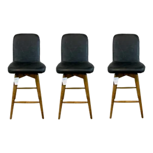 Modern Smokey Black Leather Bar Stools Set of 3