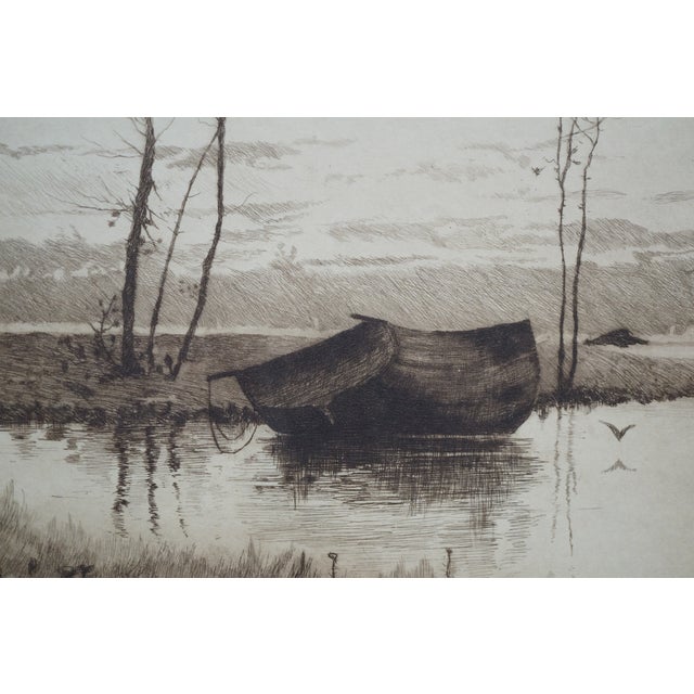 Antique Louis Harlow w.h. Shelton Signed Rowboat Riverscape Etching 22" For Sale - Image 11 of 11