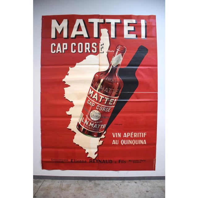 Large Mattei Cap Corse Advertising Poster by Rene Bougros, 1950s For Sale - Image 13 of 18
