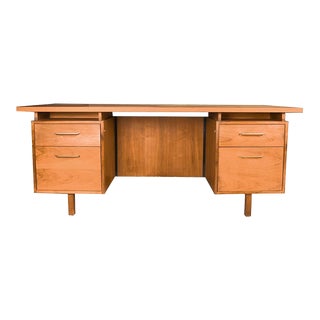 1970s Mid Century Walnut Floating Top Executive Desk Jens Risom Style B. L. Marble Furniture Company For Sale