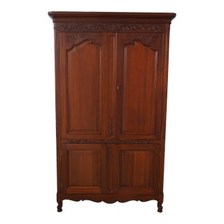Carved Mahogany French Style 4 Door Armoire Cabinet For Sale