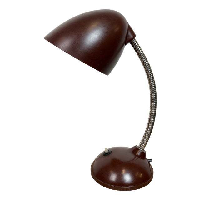 Vintage Brown Bakelite Gooseneck Table Lamp, 1960s For Sale
