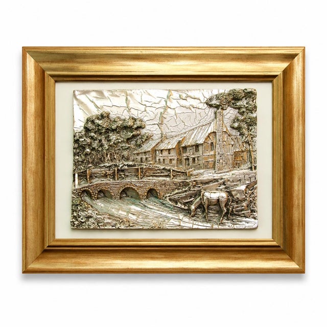 Italian 925 Silver and 24-Karat Gold-Plated Bronze High-Relief Landscape from Argenteria Darte Guerrini, 1990s For Sale - Image 9 of 9
