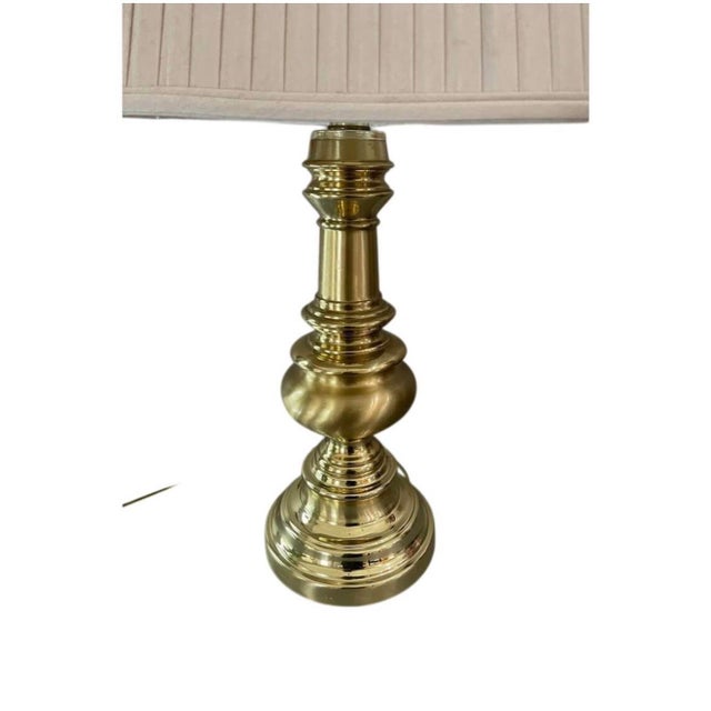 Hollywood Regency Vintage Frederick Cooper Brass Table Lamp With Pleated Shade, 29” Tall For Sale - Image 3 of 10