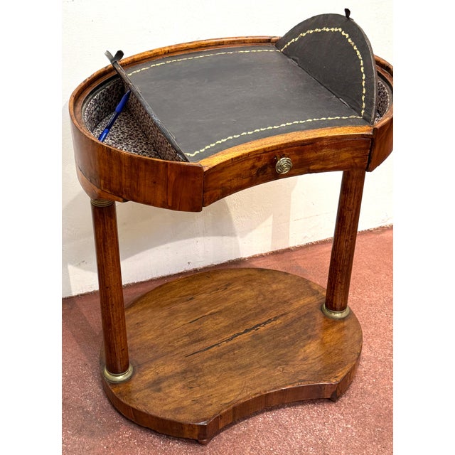 Metal Italian Neoclassical Walnut & Leather Side Table with Concealed Compartments For Sale - Image 7 of 8