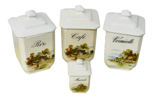 Vintage Early 20th Century French Kitchen Canisters - Set of 4