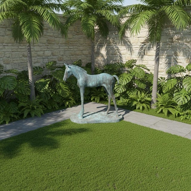 2000 - 2009 2000- 2009 Mid-Century Modern Style Verdigris Bronze Life-Size Foal Sculpture For Sale - Image 5 of 6