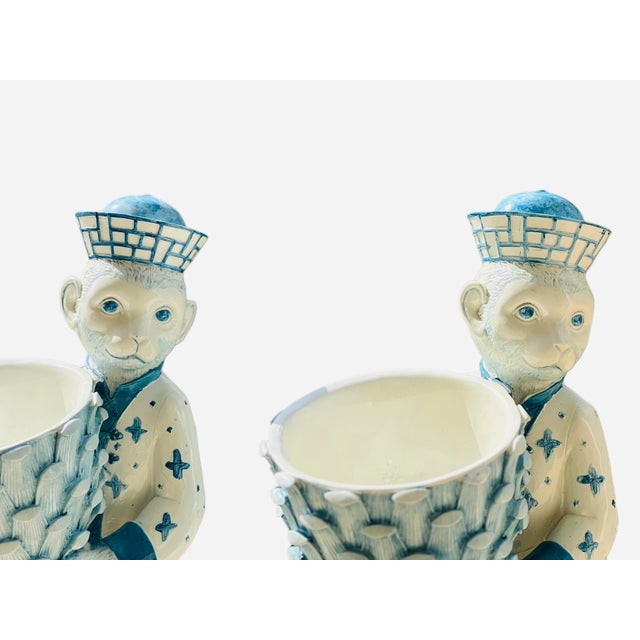 2020s Pair Palm Beach Monkey’s Toting Artichoke Bowls For Sale - Image 5 of 18