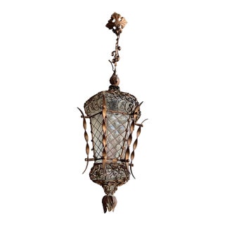 Late 19th - Early 20th Century Venetian Handblown Glass and Iron Lantern For Sale
