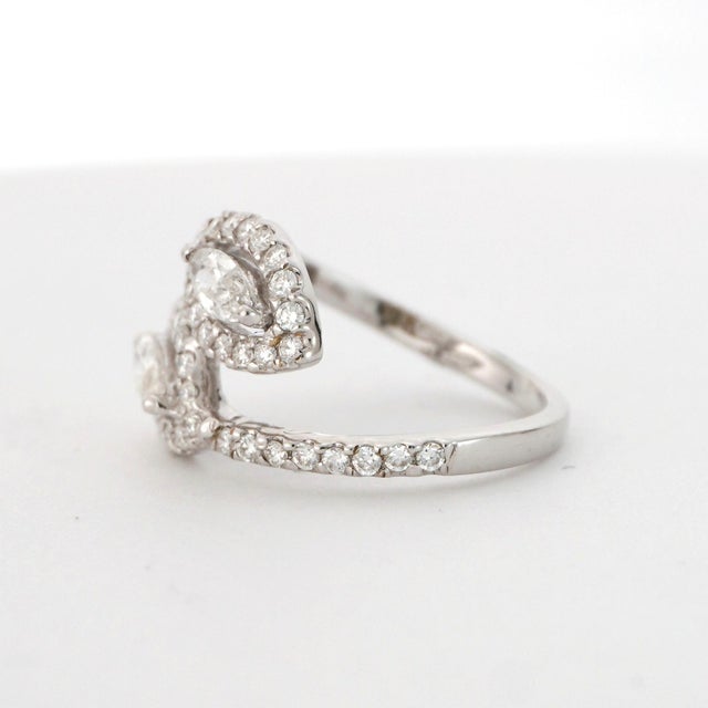 Metal 18k White Gold Diamond Ring With Marquise & Pavé Halo Design For Sale - Image 7 of 9