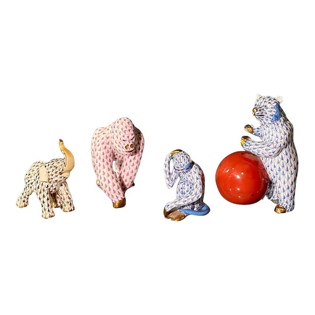 1980s Herend Hungary Porcelain Animal Set of 4 For Sale