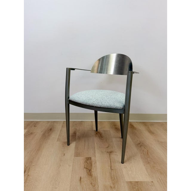 Late 20th Century Elite Modernist Stainless Steel Dining Accent Chair Upholstered Seat For Sale - Image 4 of 10