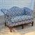 Mid-20th Century Blue Damask Camelback Settee Loveseat Petite Sofa Rolled Arms Nailhead Trim For Sale - Image 16 of 16