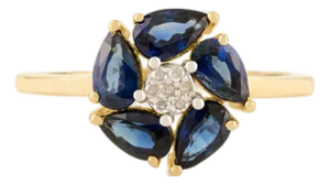 Blue Floral Sapphire 14k Gold Diamond Ring Size 7