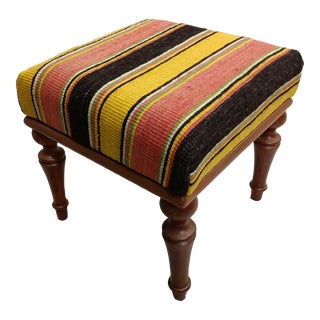 Striped Kilim Upholstered Soft Top Footstool Ottoman For Sale