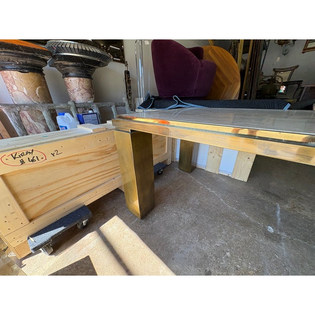 1970s French Modern Brass and Travertine Dining Table For Sale - Image 9 of 18
