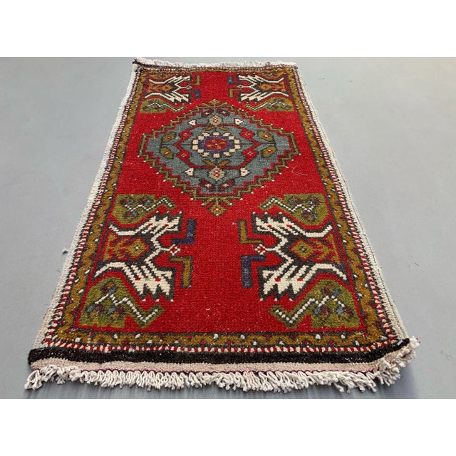 Small Vintage Turkish Rug in Red Wool For Sale - Image 3 of 6
