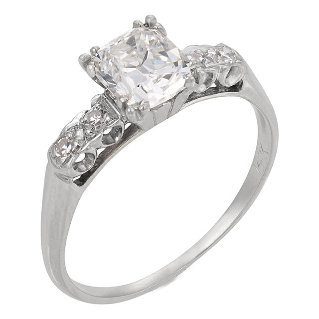 1940s Retro Gia 1.25 Carat Old Mine Cut Diamond 14k Gold Engagement Ring, Size 8.25 For Sale