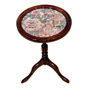 1990s Bombay Company Floral Needlepoint Round Pedestal Accent Table