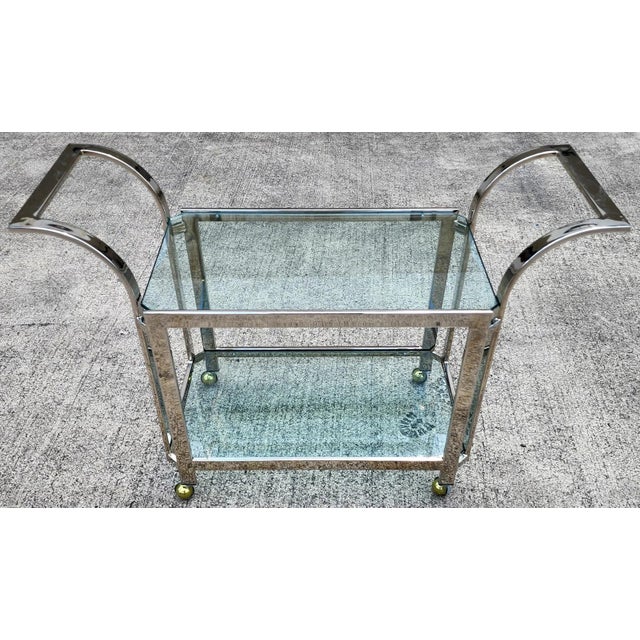 MCM Milo Baughman Style Chrome Bar Serving Cart 1970s For Sale - Image 13 of 18