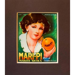 Circa 1935 Original Vintage Spanish Label, Mari-Pi, Mauel Nicola, Oranges (Matted) For Sale