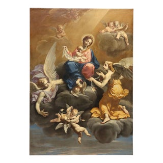 Emilian School, Madonna with Child and Angels, 18th Century, Oil on Canvas For Sale