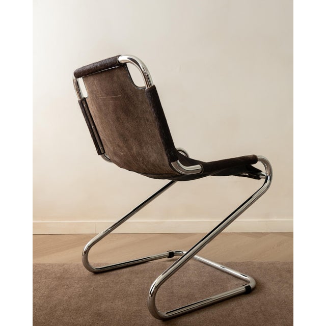 Italian Chrome and Cowhide Cantilever Dining Chairs, 1970s, Set of 4 For Sale - Image 10 of 18