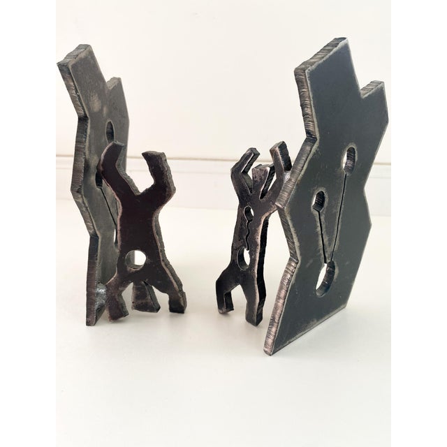 Signed Jason McLeod Studio Craft Torch-Cut Steel Bookends, Dated 1992 For Sale In Boston - Image 6 of 9