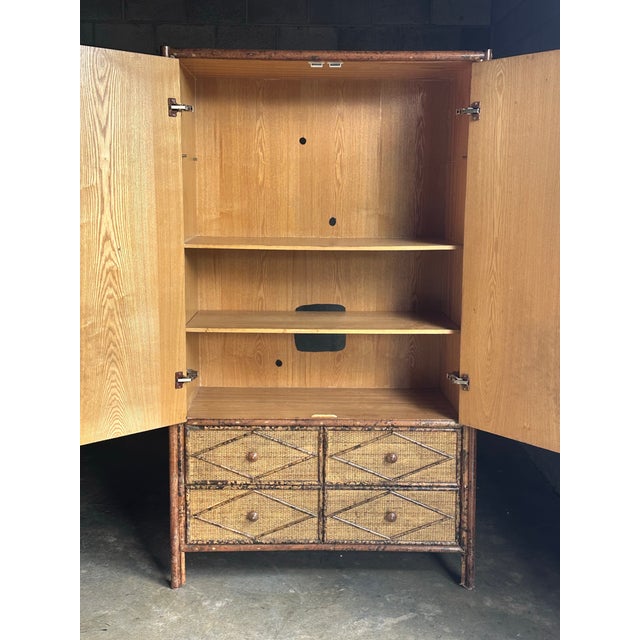 1980s Tortoiseshell British Colonial Bamboo & Rattan Wardrobe Attributed to Ralph Lauren for Bloomingdale’s For Sale - Image 11 of 12