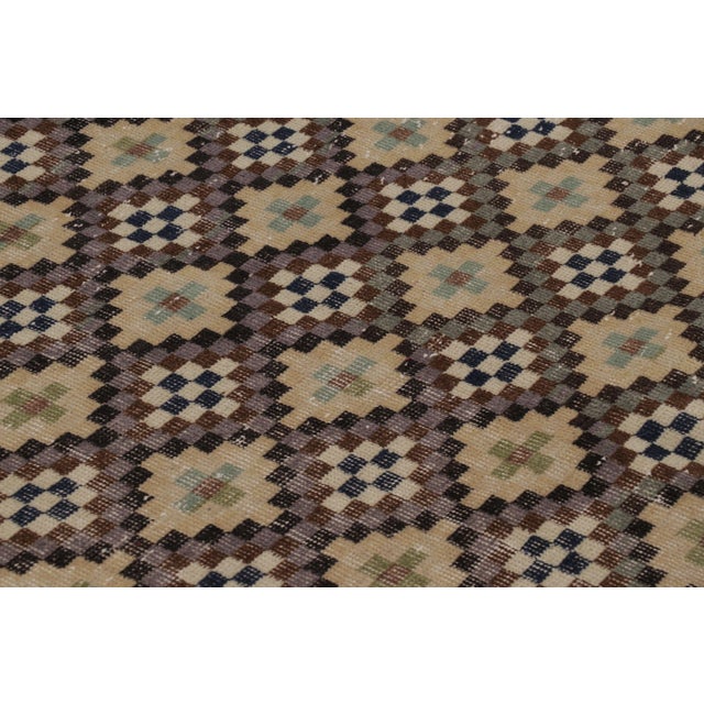 Camel Vintage Distressed Rug With Diamond Mosaic and Geometric Borders - Rug & Kilim For Sale - Image 8 of 10
