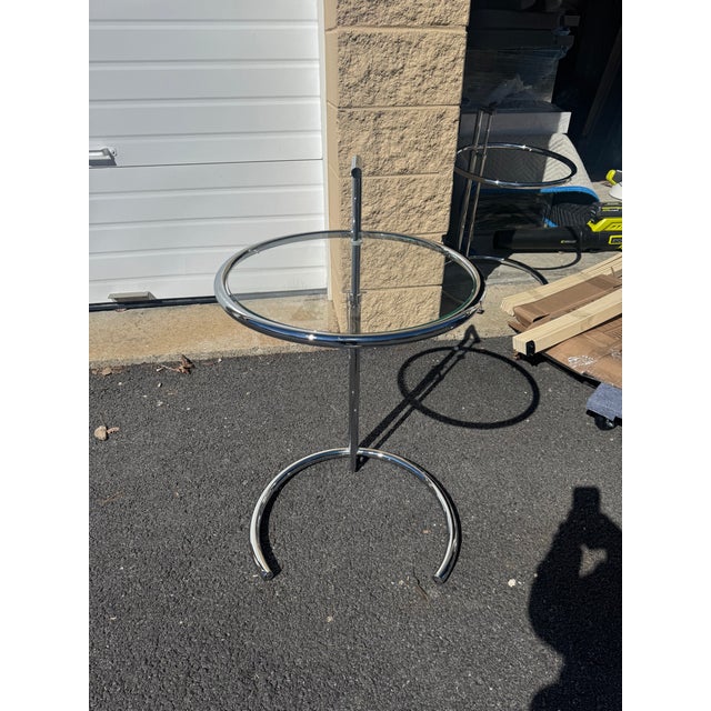 Pair of Design Within Reach Adjustable Glass Side Tables – Chrome (Eileen Gray Style) For Sale - Image 10 of 11
