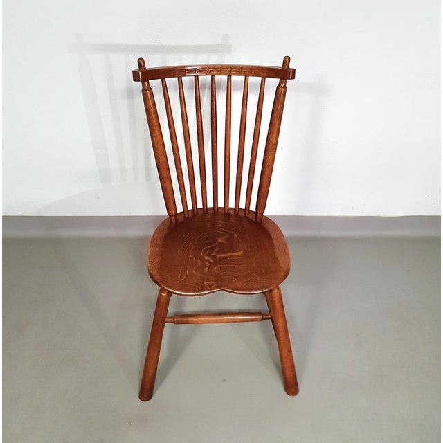 Spindle Back Dining Chairs in Oak from De Ster Geldermalsen with Carved Backrests, 1960s, Set of 6 For Sale - Image 4 of 18