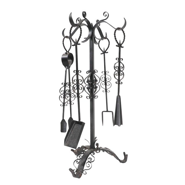 Vintage 5 Pc. Wrought Iron Fireplace Tool Set in the Spanish Style For Sale In New York - Image 6 of 8
